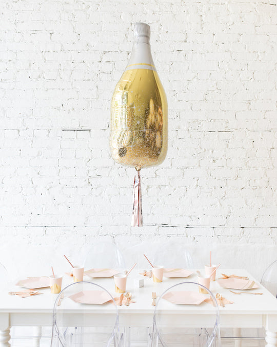 Customizable - 36in Champagne Bottle Foil Balloon and Skirt Centerpiece