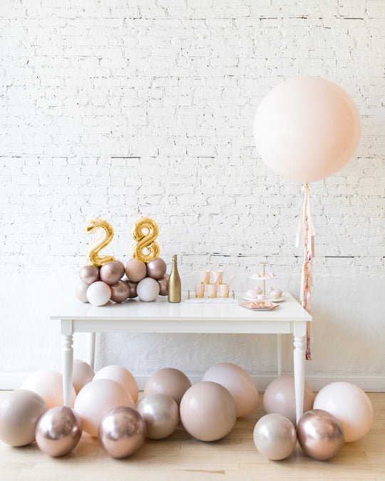 Glam Tan - Tabletop Numbers, Giant Balloon & Floor Balloons Set