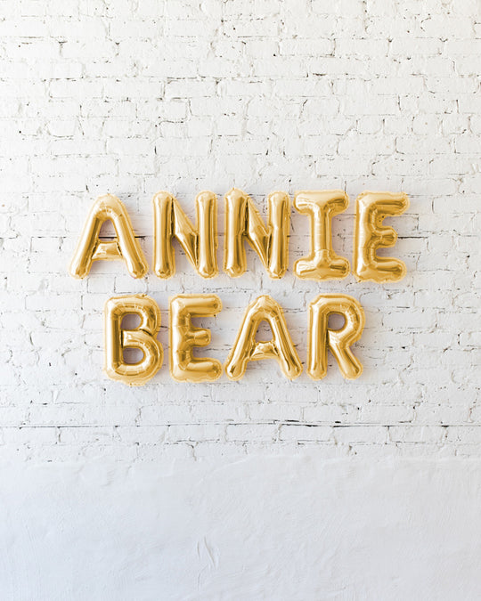 Personalized 16in Gold NAME BEAR Foil Balloon Set