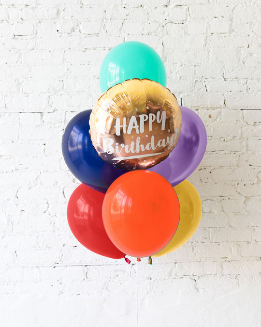 Lollapalooza - Happy Birthday Foil and 11in Balloons - bouquet of 7