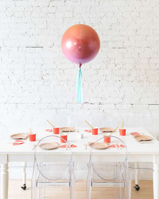 Lollapalooza Theme - 16in Ombre Orange Orb Balloon with Turquoise Skirt Centerpiece