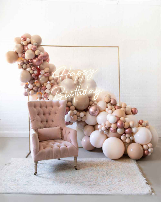 Customizable - 7x7 Frame Install Piece with Happy Birthday Neon Sign