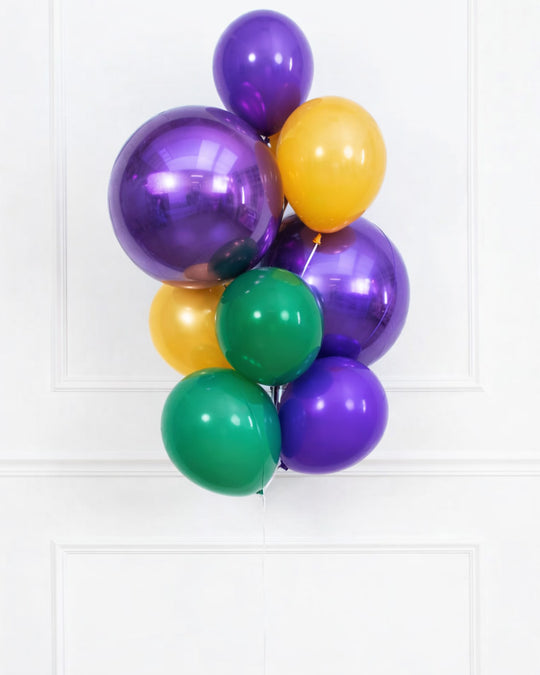 Mardi Gras - Orb & 11in Bouquet - bouquet of 10