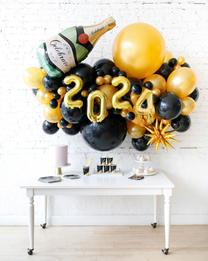 New Year Party Decorations Includes 2024 Balloons, Gold Black