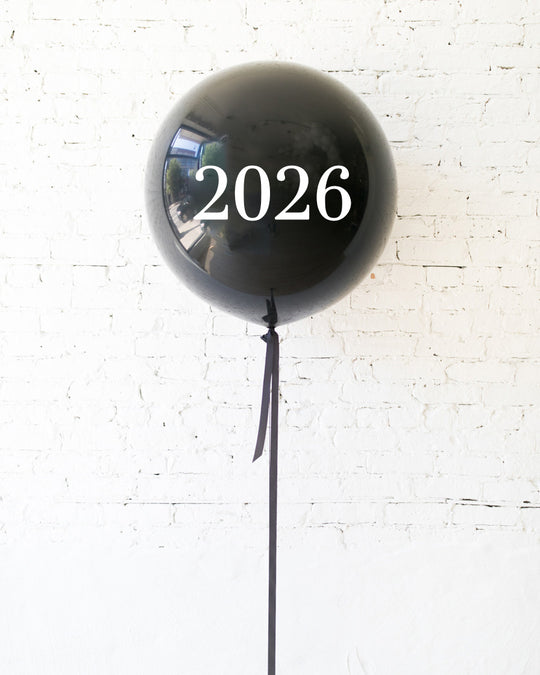 New Year's Eve - Black 2026 Giant Balloon with Ribbon - Set of 2
