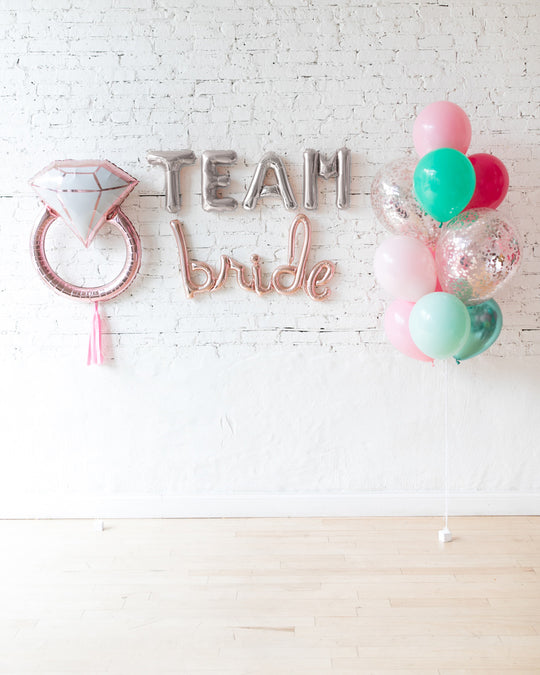 Flamingo Fling - Confetti Bouquet, Letters & Diamond Ring Foil Balloon Set