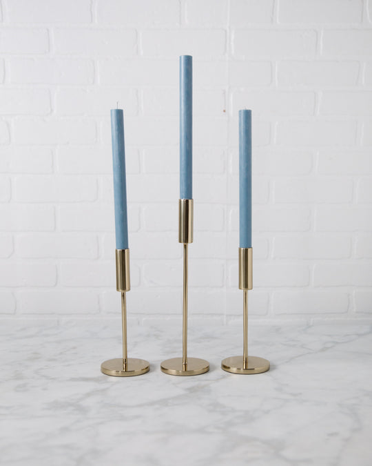 Blue Pompadour - Candles with Gold Candlesticks (set of 3)