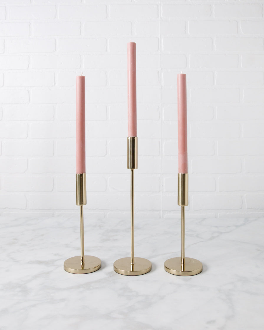 Rose Candles with Gold Candlesticks (set of 3) — Paris312