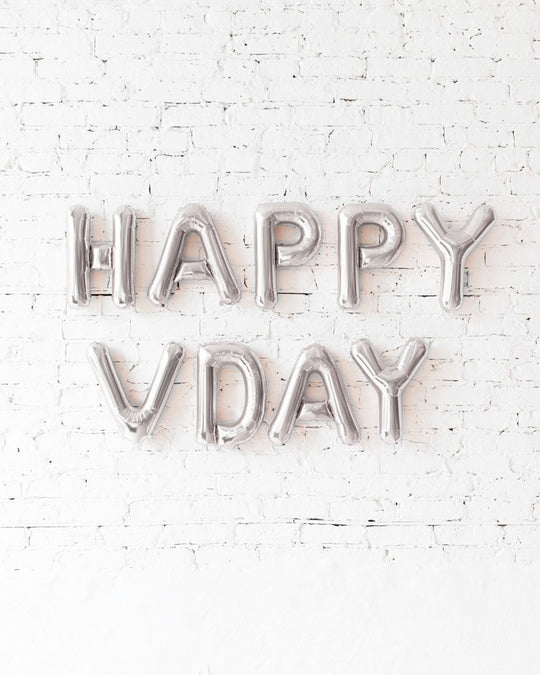 16in Silver Happy Vday Foil Balloons Set