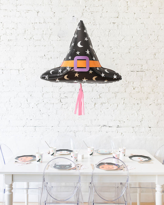 39in Witch Hat Foil Balloon with Pink Skirt Centerpiece