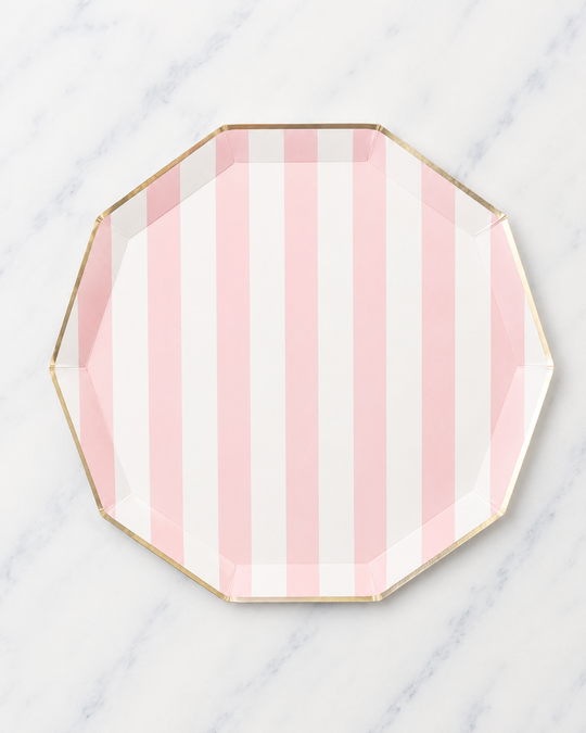 Bonjour Fête - Petal Pink Signature Cabana Stripe Plates - pack of 8