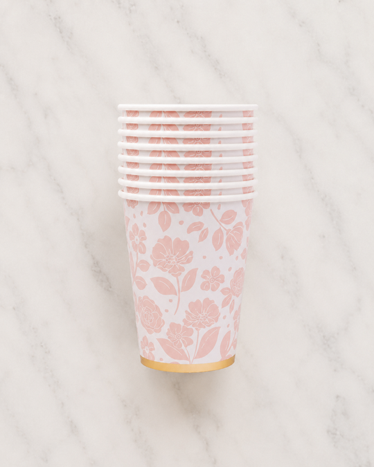 Bonjour Fête - Petal Pink Elegant Floral Cups - pack of 8