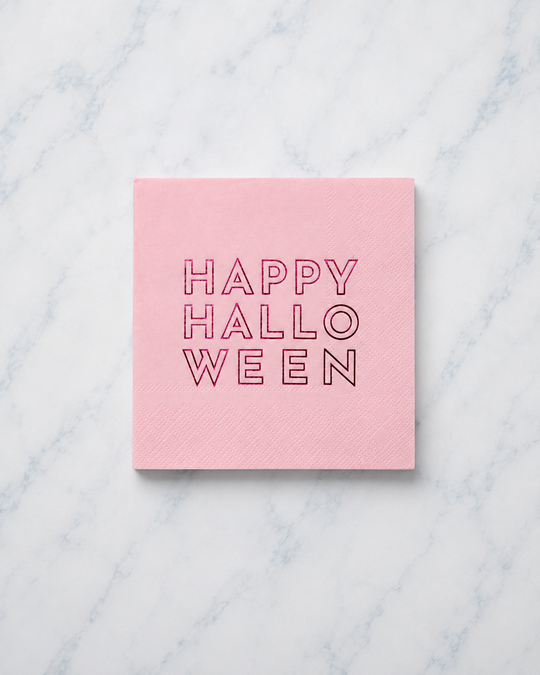 Bonjour Fête - Happy Halloween Pink Foil Cocktail Napkins - Pack of 20