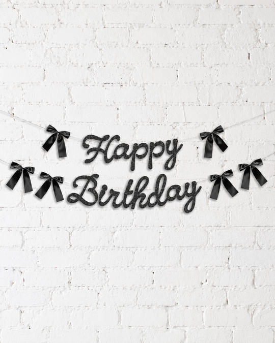 xo, Fetti - Happy Birthday Black Glitter & Bow Banner