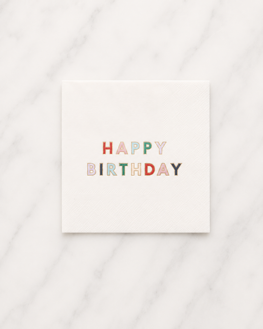 Bonjour Fête - Blanc White Signature Happy Birthday Cocktail Napkins - pack of 20