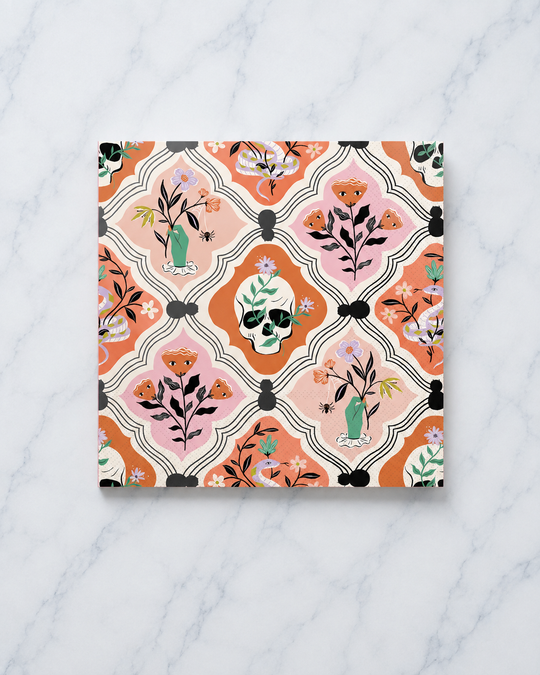 Bonjour Fête - Floral Skulls Halloween Lunch Napkins - Pack of 20
