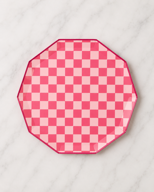Bonjour Fête - Pink Checkered Signature Dinner Plates - pack of 8