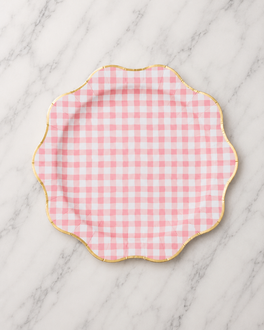 Bonjour Fête - Elegant Petal Pink Gingham Dinner Plates - pack of 8