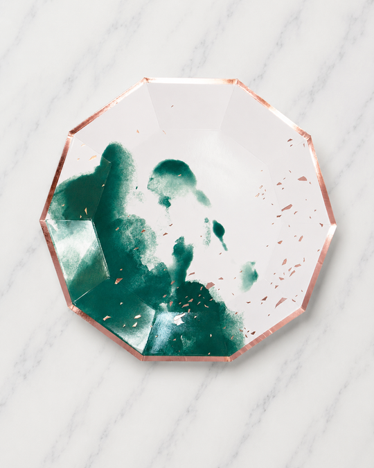 Harlow & Grey - Manhattan - Dark Green Watercolor Premium Large Paper Plates
