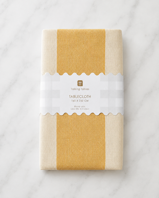 Talking Tables USA - Yellow Stripe Cotton XL Tablecloth - 63 × 98 in