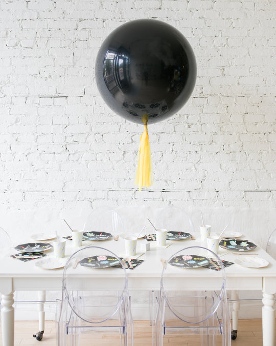 Black Giant Balloon and Yellow Skirt Centerpiece