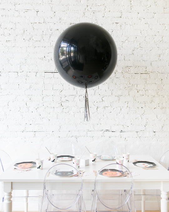 Black Giant Balloon with Silver Skirt Centerpiece