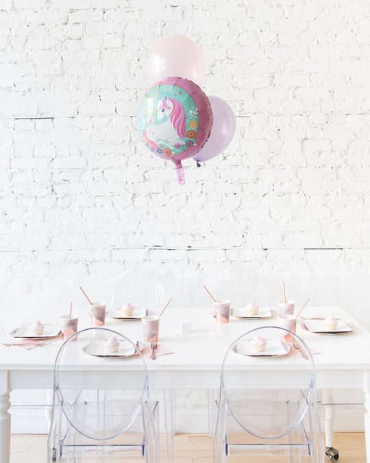 Unicorn Happy Birthday Foil and 11in Balloons Centerpiece - bouquet of 3