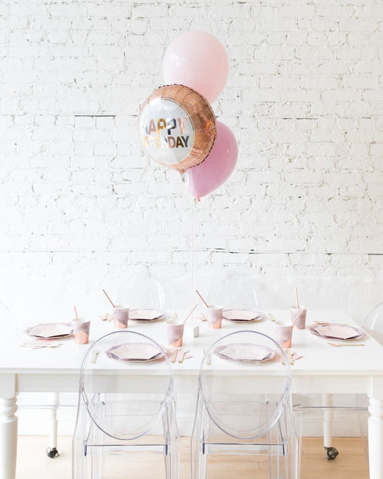 Modern Mauve - Happy Birthday Foil and 11in Balloons Centerpiece - bouquet of 3