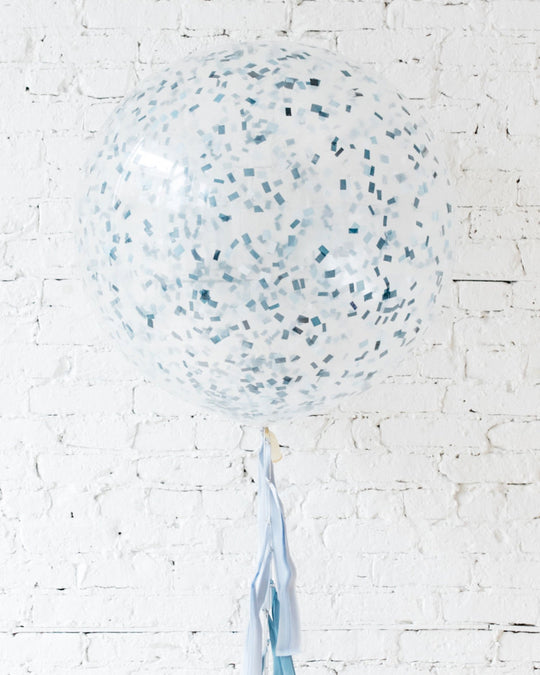 GIFT-Mixed Blues Confetti Giant Balloon and Ombre Blue Tassel