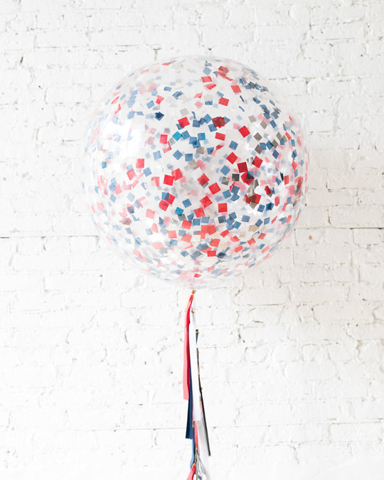 Red, White & Blue Confetti Giant Balloon and Tassel