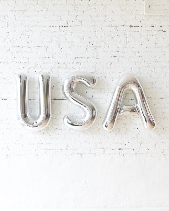 OUTDOOR-34in Silver USA Foil Balloon Set