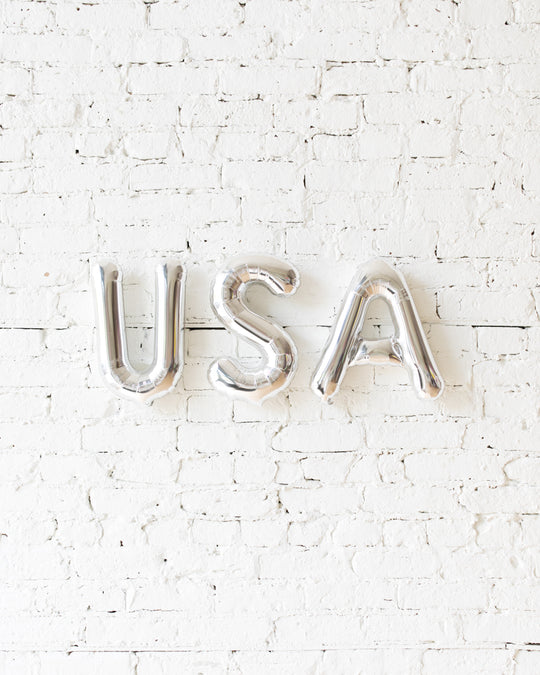 OUTDOOR-16in Silver USA Foil Balloon Set