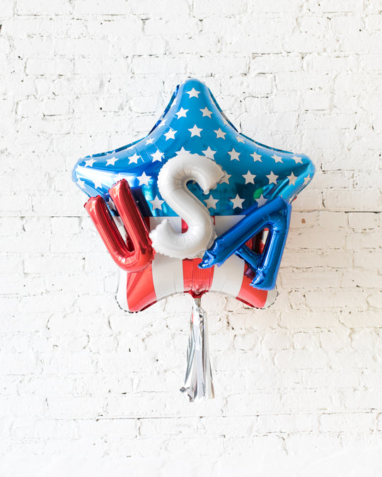 36in USA Star Foil Balloon and Silver Skirt