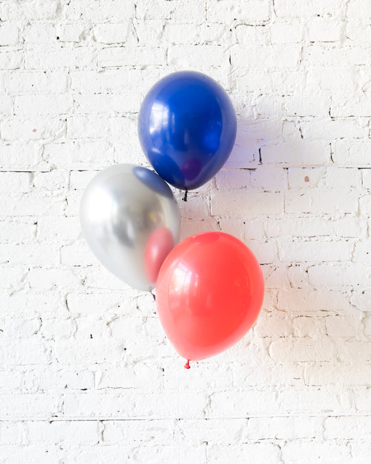 Red, Blue and Silver Palette 11in Balloons - bouquet of 3