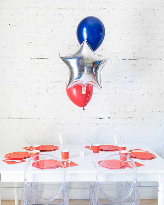 Red, Blue and Silver Palette Foil and 11in Balloons Centerpiece - bouquet of 3