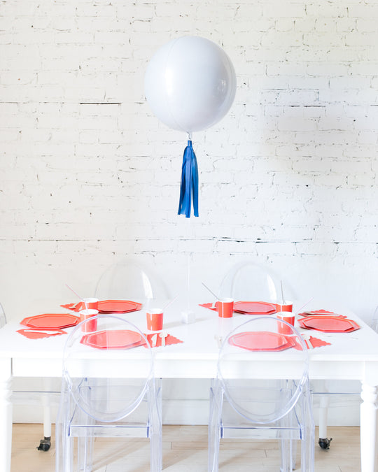 16in White Orb Foil Balloon and Navy Skirt Centerpiece