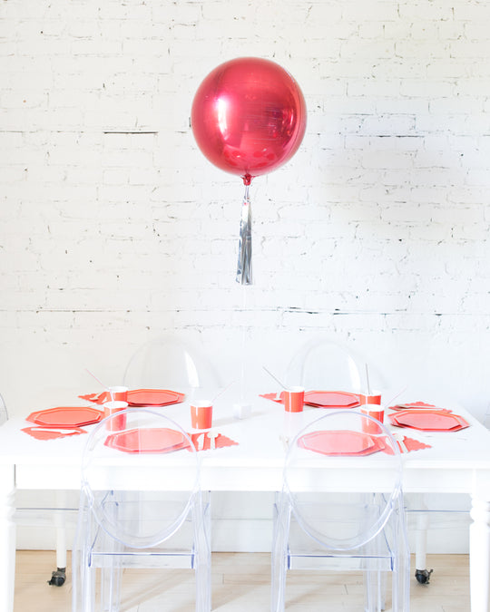 16in Red Orb Foil Balloon and Silver Skirt Centerpiece
