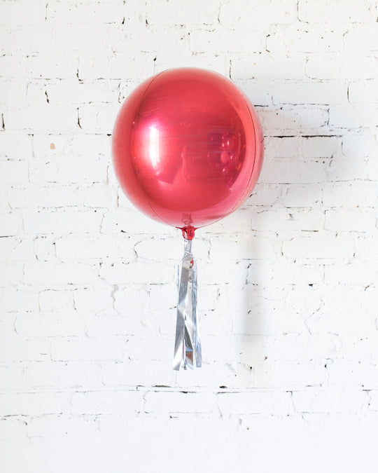 16in Red Orb Foil Balloon and Silver Skirt