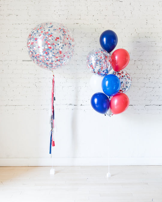 Red, White and Blue Palette Confetti Giant and 11in Balloon Bouquet Set