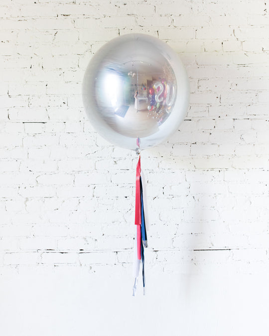 21in Silver Foil Orb Balloon and Red, White & Blue Half-Tassel