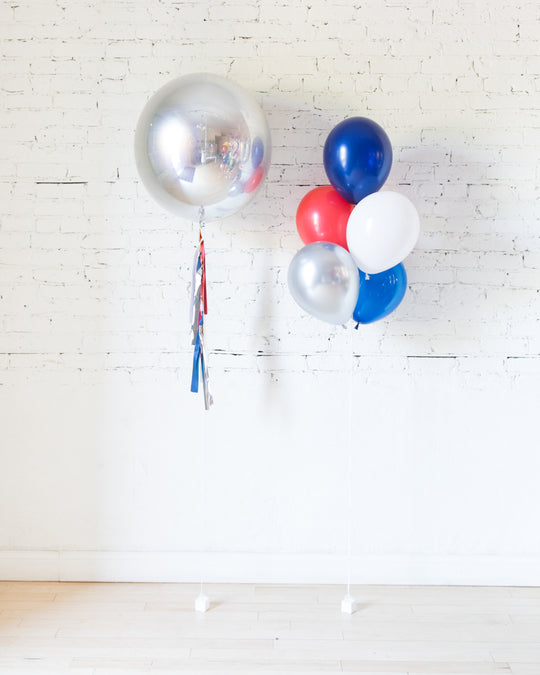 Red, White and Blue Palette 11in Balloon Bouquet and Silver Orb Set