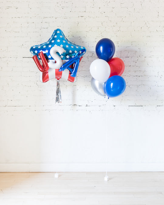 Red, White and Blue Palette 11in Balloon Bouquet and USA Star Set