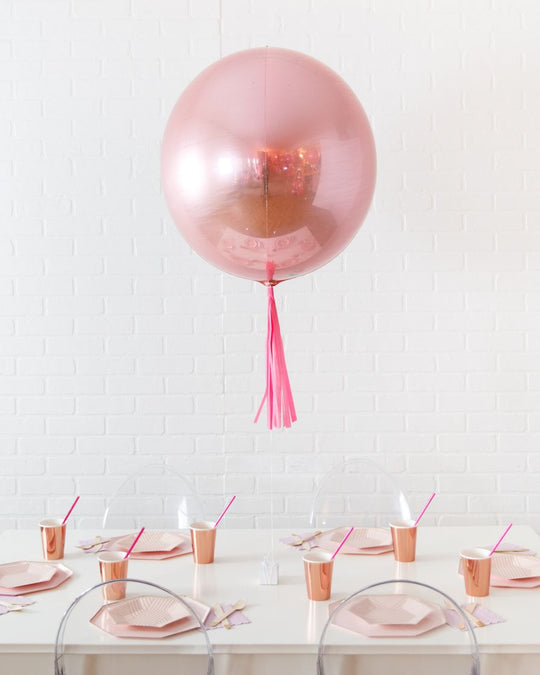 Pretty in Pink - 21in Rose Gold Orb Foil Balloon with Fuchsia Skirt Centerpiece
