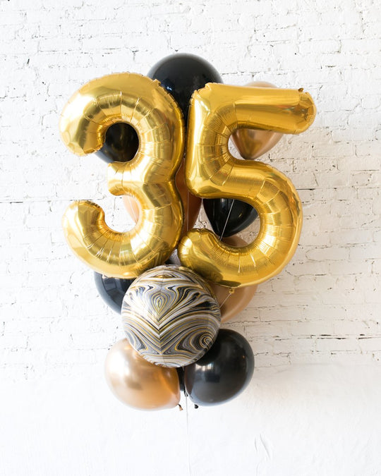 GIFT-Black and Gold Palette Foil Number and Latex Balloon Bouquet