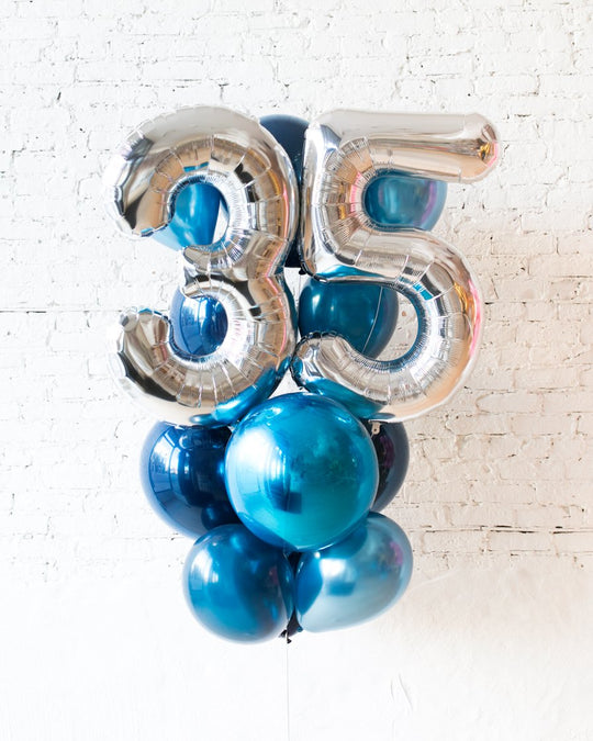 GIFT-Blue Palette Foil Number and Latex Balloon Bouquet