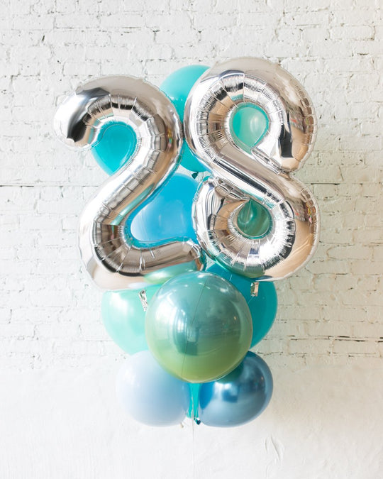 GIFT-Seafoam Palette Foil Number and Latex Balloon Bouquet