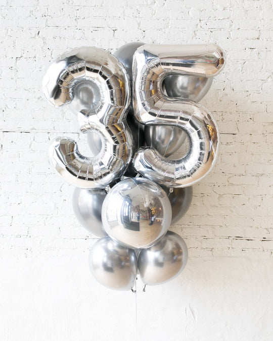 GIFT-All Silver Palette Foil Number and Latex Balloon Bouquet