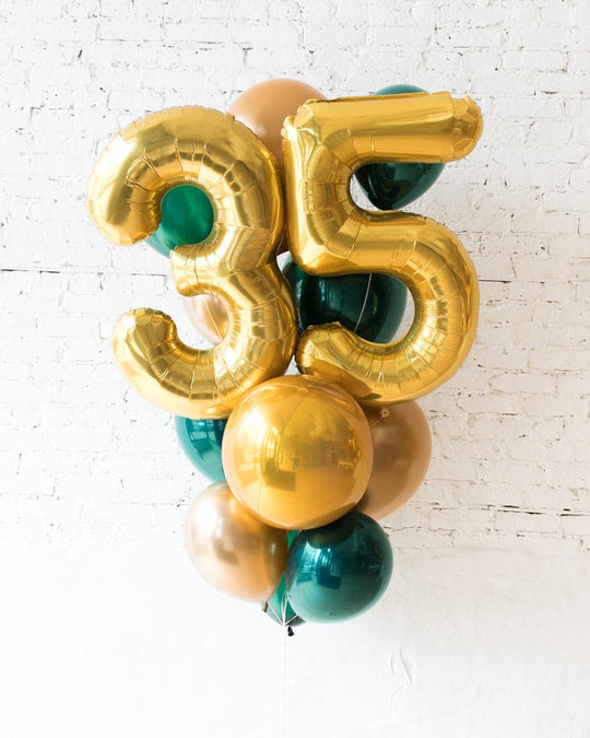 GIFT-Forest Green and Gold Palette Foil Number and Latex Balloon Bouquet
