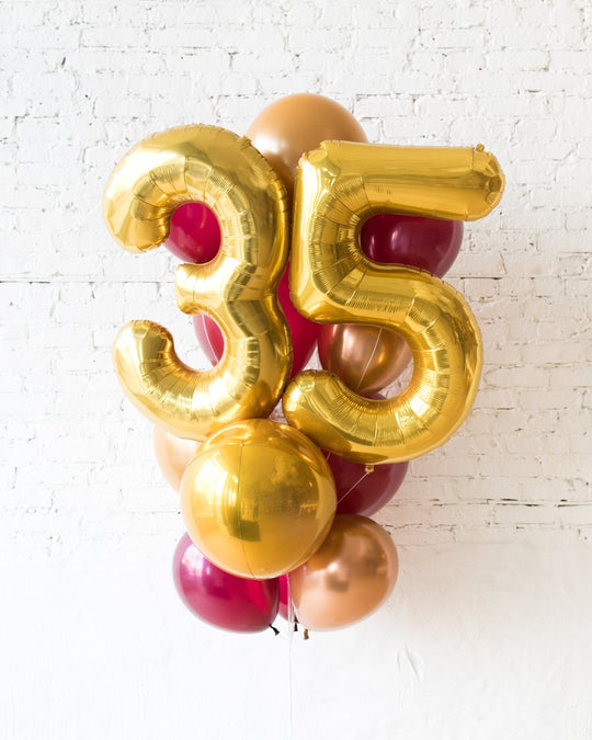 GIFT-Burgundy and Gold Palette Foil Number and Latex Balloon Bouquet
