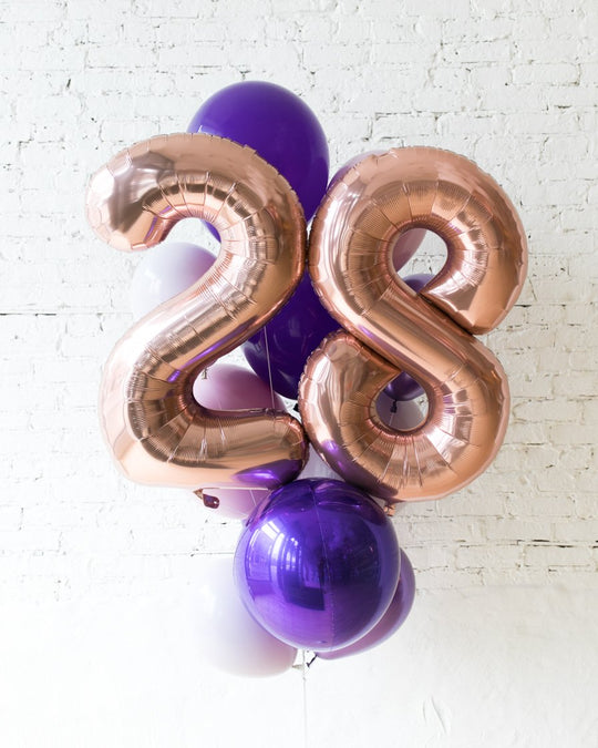 GIFT-Purple Palette Foil Number and Latex Balloon Bouquet